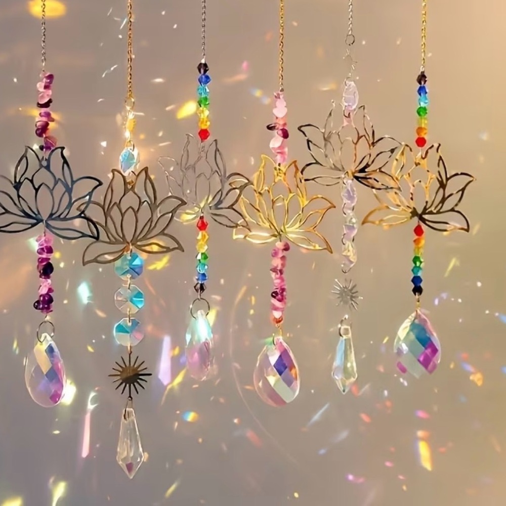 Lotus Crystal Sun Catcher Hanging Decorations - Gold & Iridescent - Picture 7 of 11